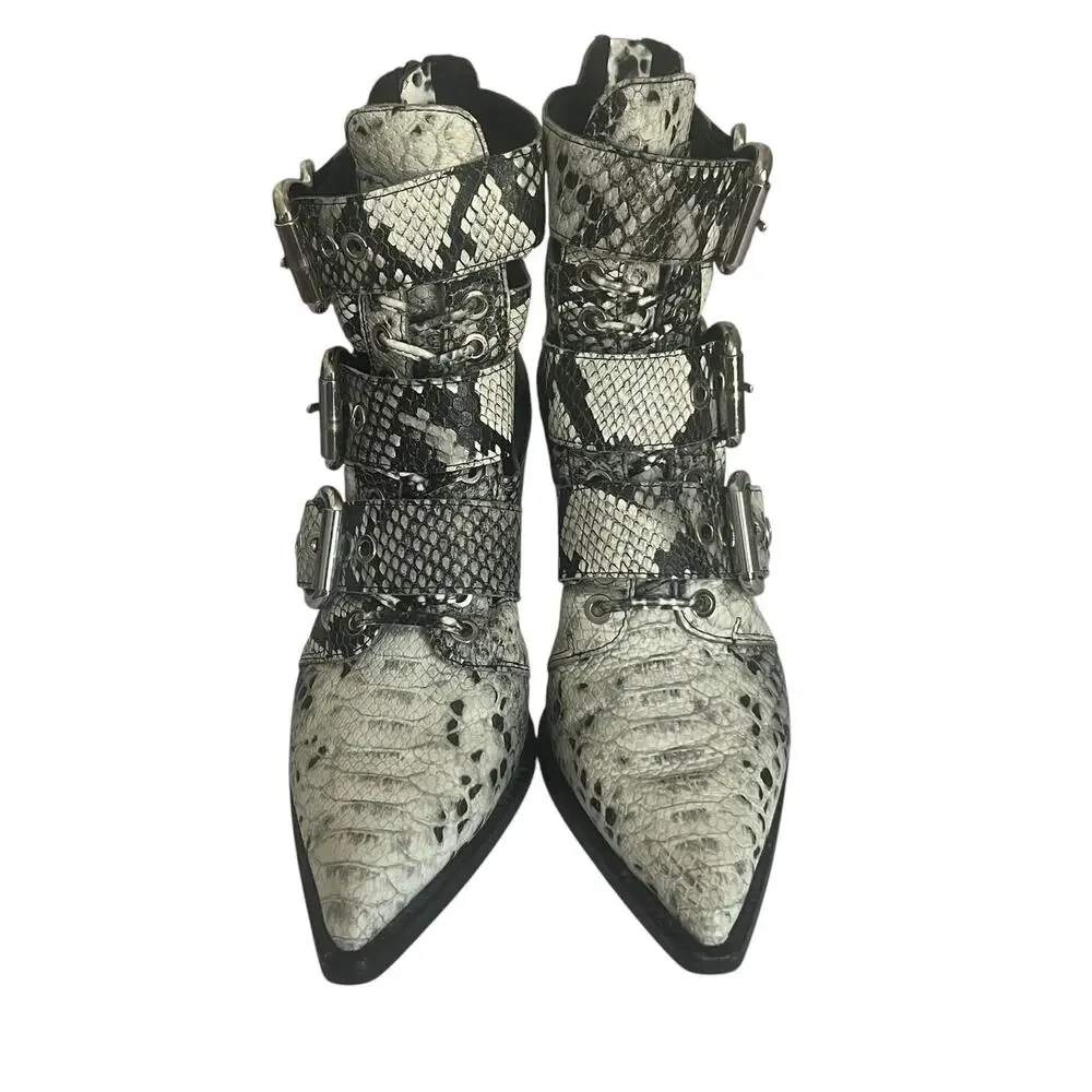 Jeffrey Campbell Caceres Buckle Snake Embossed Ankle Boots Size 6.5 - Picture 4 of 15